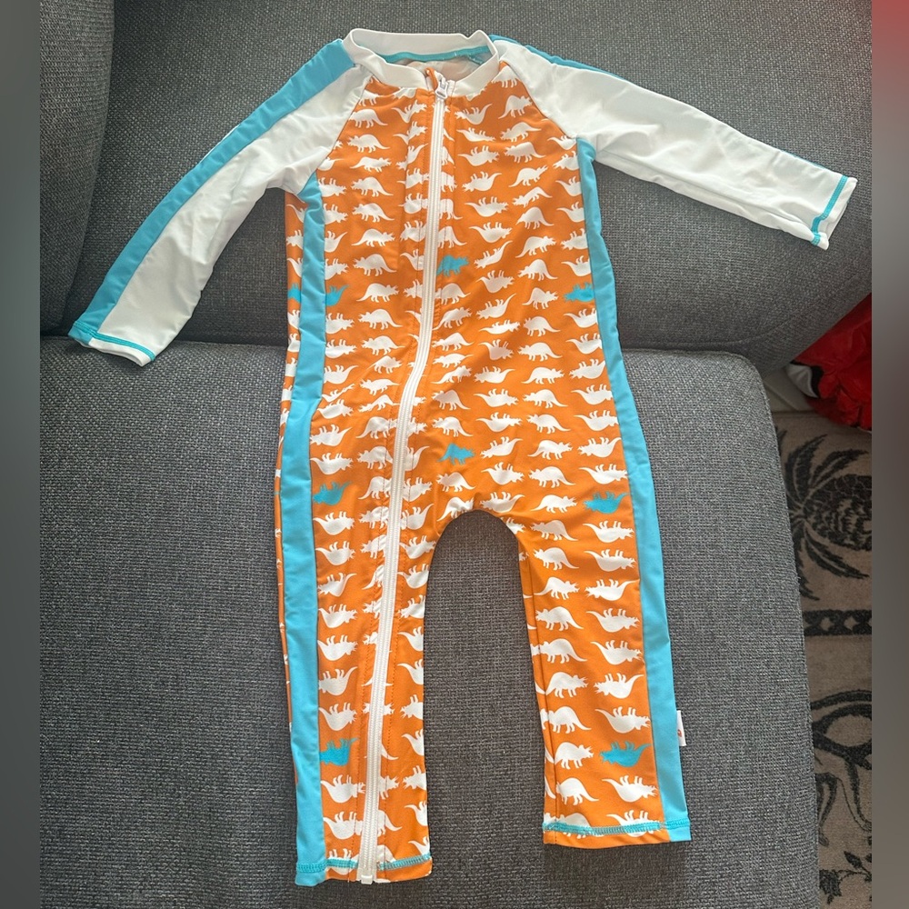 SwimZip Orange Dinosaur Print Kids Swimsuit